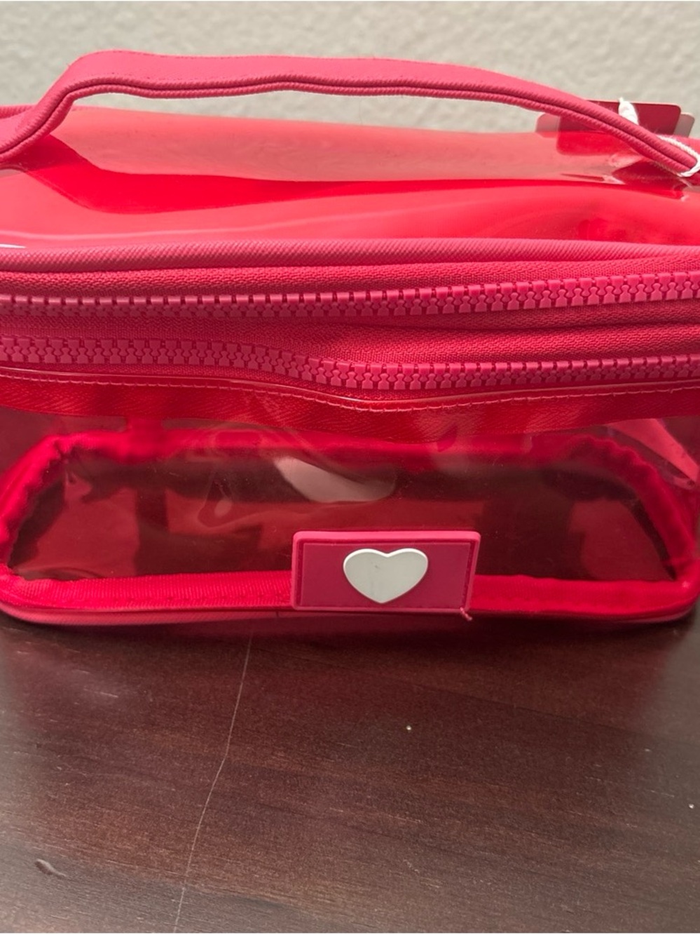 Kohl's Pink PVC Clear Heart Makeup Bag